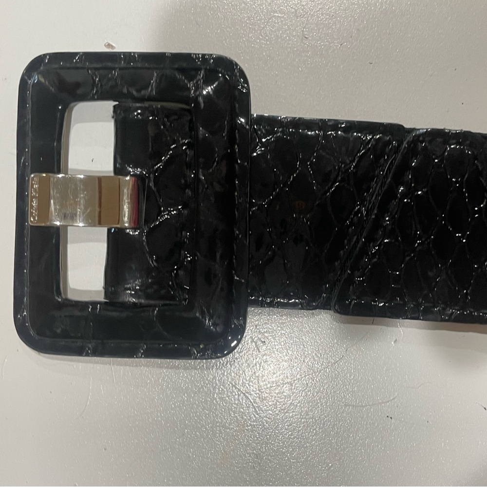 Calvin Klein Vintage Patent leather Quilted stretchy Wide Belt Square Buckle